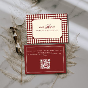 Vintage Rotes Kariertes Old Money QR Code Hochzeit RSVP Karte
