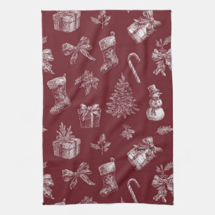 Vintage rotes Toile-Christmases mit Strümpfen (2) Geschirrtuch