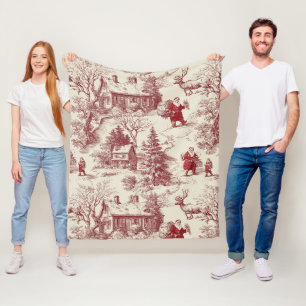 Vintage rotes Toile-de-Jouy-Christmasdorf - Santa Fleecedecke