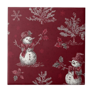 Vintage rotes Toile-de-Jouy-Christnachts-Botanik - Fliese