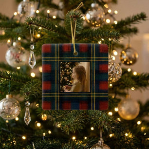 Vintage rotes und grünes Tartan Preppy Foto Keramikornament