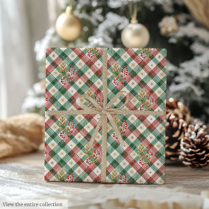 Vintage rotes und grünes Wasserfarbplaid für die F Geschenkpapier