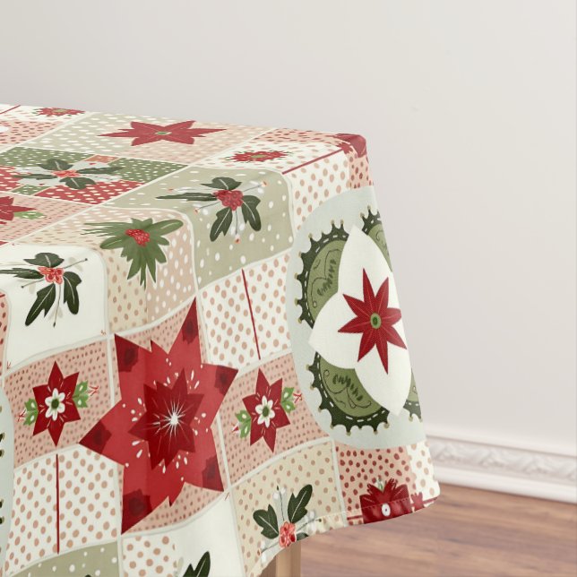 VINTAGE ROTES UND GRÜNES WEIHNACHTS-PATCHWORK TISCHDECKE (Beispiel)
