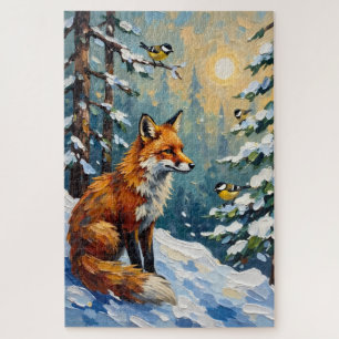 Vintage-Rotfuchs- und Meisen-Weihnachtsbild