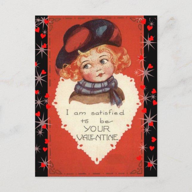 Vintage Rothaarige Girl Valentine Postcard Postkarte (Vorderseite)