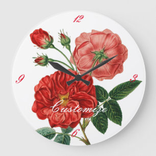 Vintage-Rotrose-Illustration Thunder_Cove Große Wanduhr