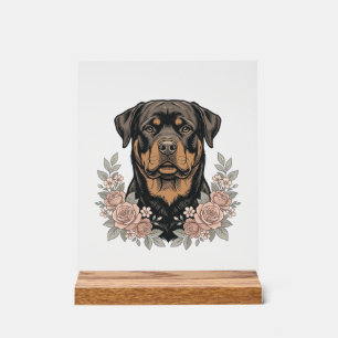 Vintage-Rottweiler-Blumen-Portrait-Shirt-Design_1 Acrylschild