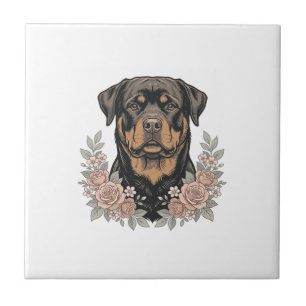 Vintage-Rottweiler-Blumen-Porträt-Shirt-Design_1 Fliese