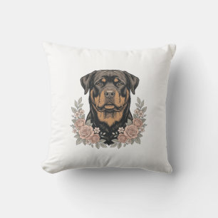 Vintage-Rottweiler-Blumen-Porträt-Shirt-Design_1 Kissen