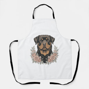 Vintage-Rottweiler-Blumenportrait-Shirt-Design_1 Schürze