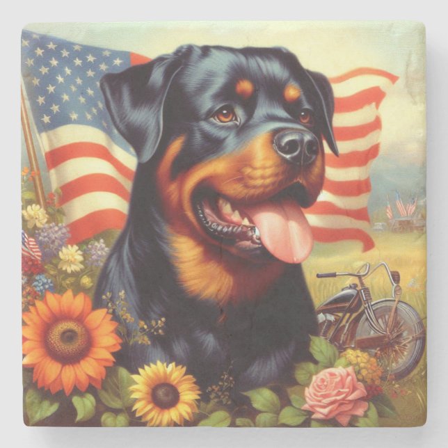 Vintage Rottweiler-Malerei Steinuntersetzer (Vorderseite)