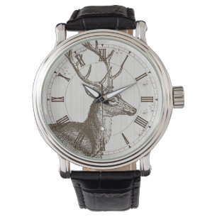 Vintage Rotwild-Hirsch-Jäger-Uhr Armbanduhr