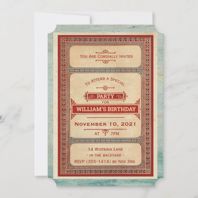 Vintage Rouge Bleu Anniversaire Invitation (Devant)