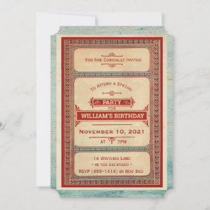 Vintage Rouge Bleu Anniversaire Invitation