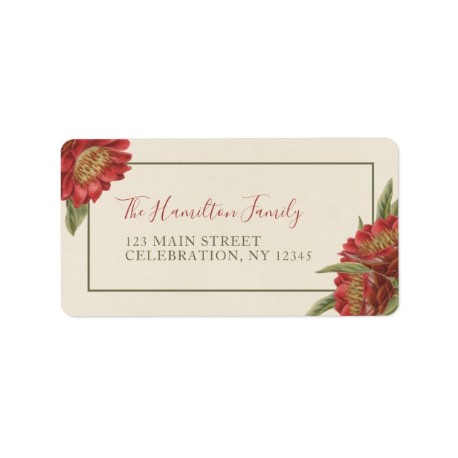 Vintage Rouge Floral Étiquette personnalisé (Devant)
