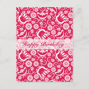Vintage rouge floral Joyeux Anniversaire Carte pos