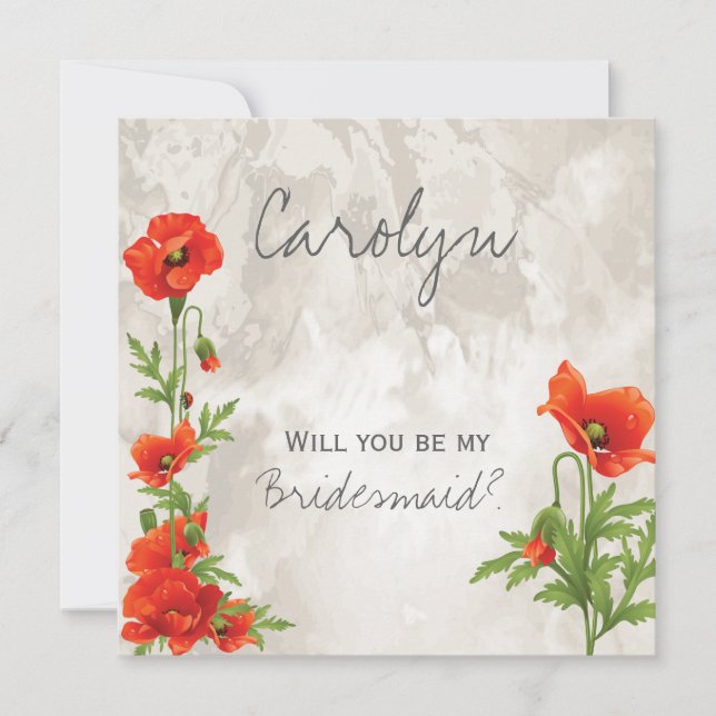 VINTAGE ROUGE POPIES BRIDESMAID INVITATION (Devant)