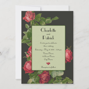 Vintage Rouge Roses Sage Vert Faire-part de mariag