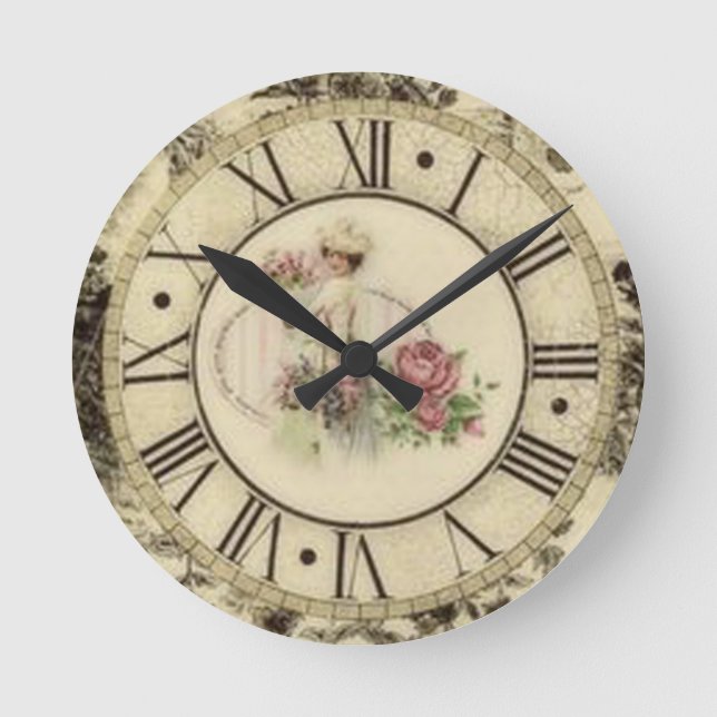 Vintage Round (Large) Wall Clock/Roses Runde Wanduhr (Vorderseite)