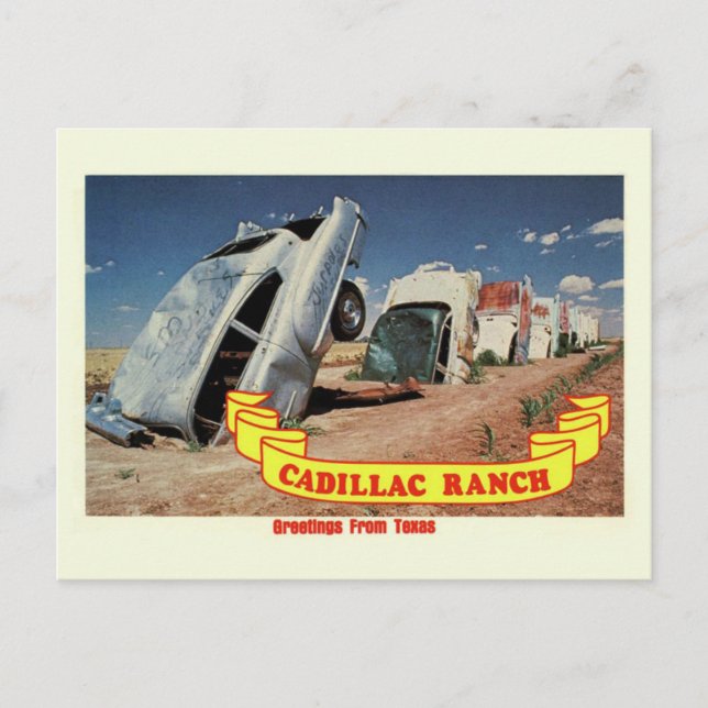 Vintage Route 66 Cadillac Ranch Reise Postkarte (Vorderseite)