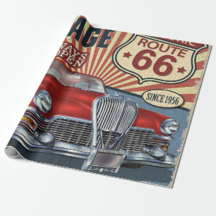 Vintage Route 66 Garage Retroposter mit Retro ca Geschenkpapier