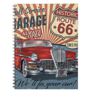 Vintage Route 66 Garage Retroposter mit Retro ca Notizblock