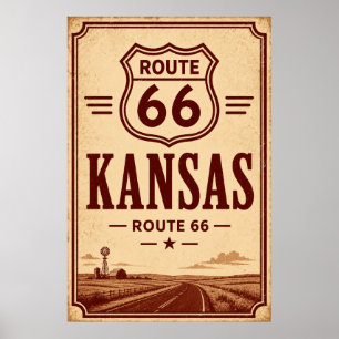 Vintage Route 66 Kansas Prairie Roadtrip Kunst Poster