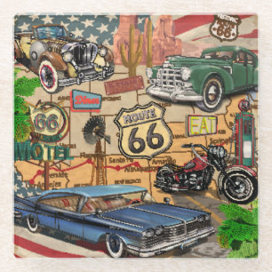 Vintage Route 66, nostalgisches Poster. Glasuntersetzer