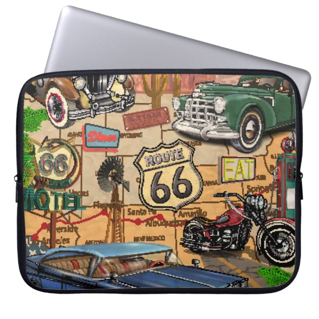Vintage Route 66, nostalgisches Poster. Laptopschutzhülle (Vorderseite)