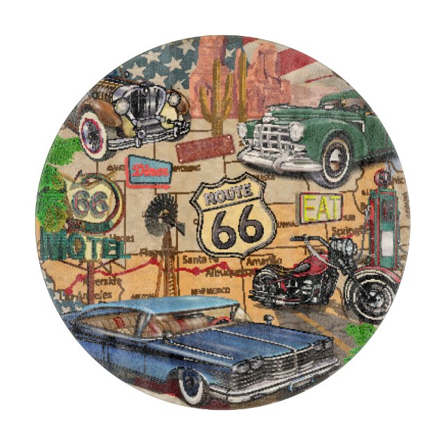 Vintage Route 66, nostalgisches Poster. Schneidebrett (Vorderseite)