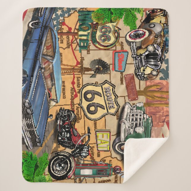Vintage Route 66, nostalgisches Poster. Sherpadecke (Vorderseite)
