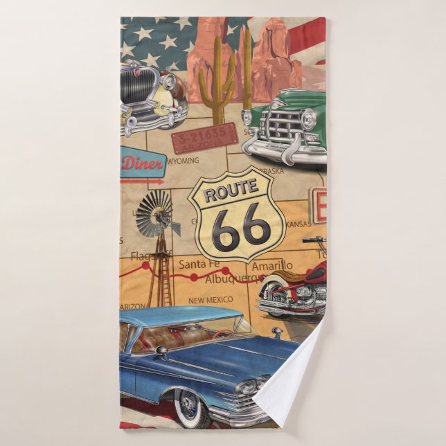 Vintage Route 66 Poster. Badehandtuch (Badehandtuch)