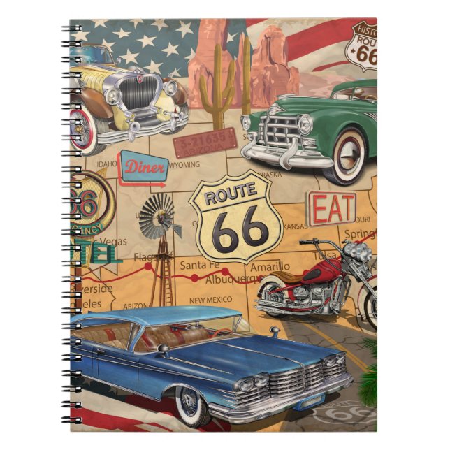 Vintage Route 66 Poster. Notizblock (Vorderseite)
