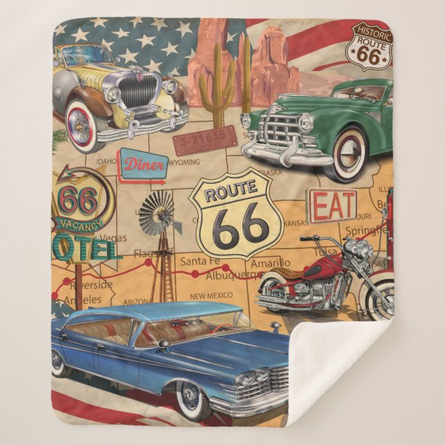 Vintage Route 66 Poster. Sherpadecke (Vorderseite)