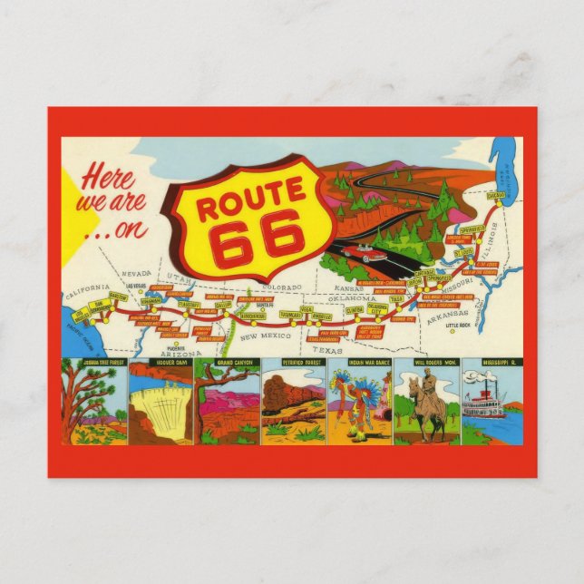 Vintage Route 66 Postkarte (Vorderseite)