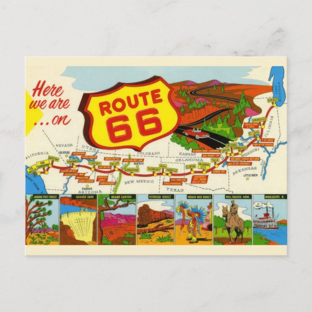 Vintage Route 66 Postkarte (Vorderseite)
