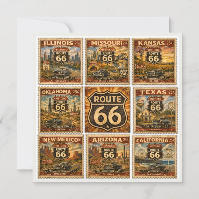 Vintage Route 66 State Stamp Schreibwaren (Vorderseite)