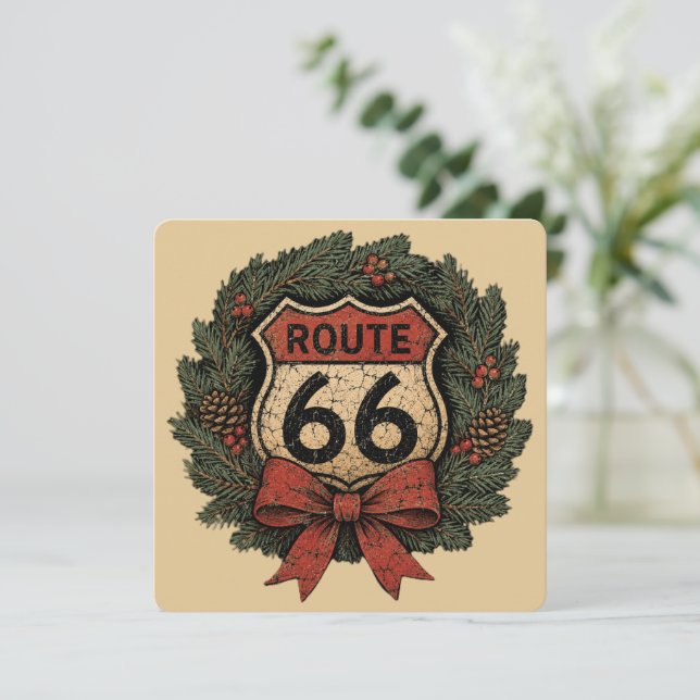 Vintage Route 66 Weihnachtskranz (Stehend Vorderseite)