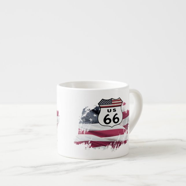 Vintage Route US 66 Espressotasse (Vorderseite Rechts)
