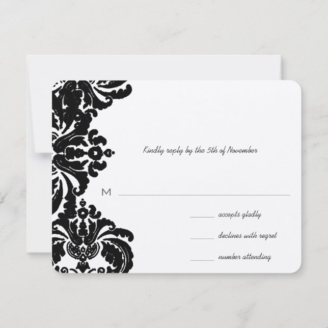 Vintage Royal Black Mariage damassé RSVP (Dos)