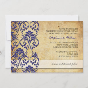 Vintage Royal Blue Floral Faire-part de mariage