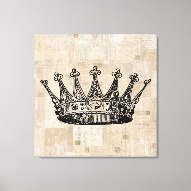 Vintage Royal Crown Art & Aged Stamps Background Leinwanddruck (Vorderseite)