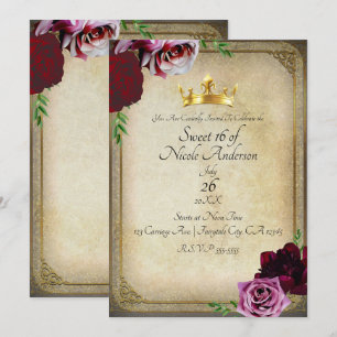 Vintage Royal Crown Dunkle Florale Sweet 16 Party Einladung