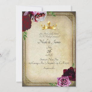 Vintage Royal Gold Crown Dark Pink Floral Wedding Einladung