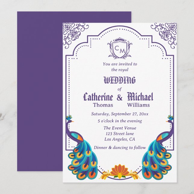 Vintage Royal Wedding mit Name Monogram Einladung (Vorne/Hinten)