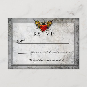 Vintage RSVP-Karten der städtischen Tattoo-Winged  RSVP Karte
