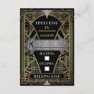 Vintage RSVP-Karten für Schwarz und Silber Art Dec RSVP Karte