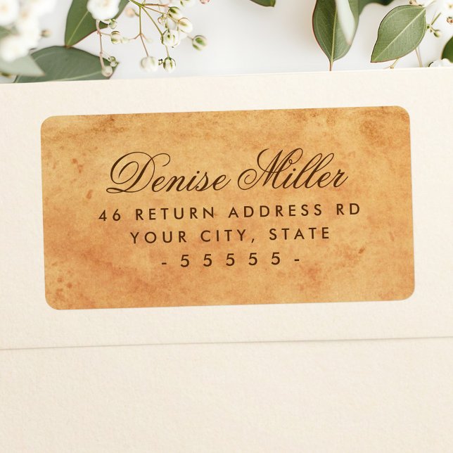 Vintage Rücksendeadresse aus Altpapier Adressaufkleber (Vintage stained old paper return address label)