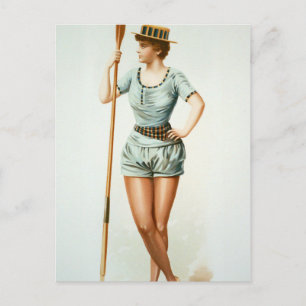 Vintage-Ruderin mit Ruder Postkarte