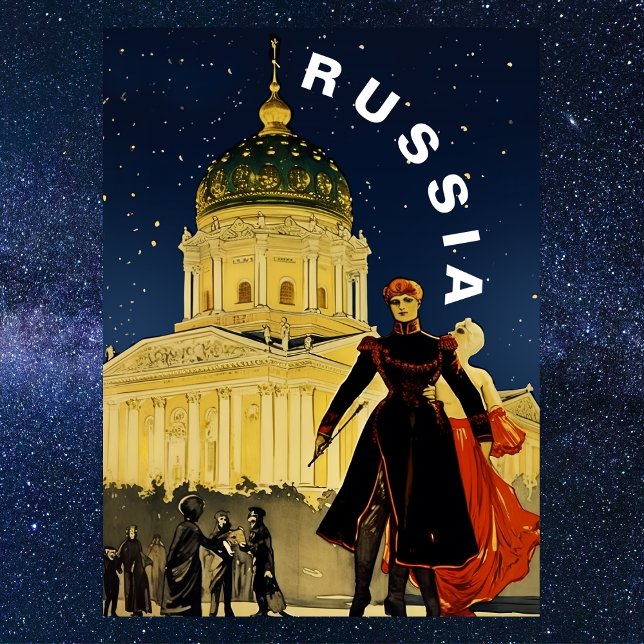 Vintage Russia Winter Night Travel  Postkarte (Vintage Russia Winter Night Travel Postcard
)